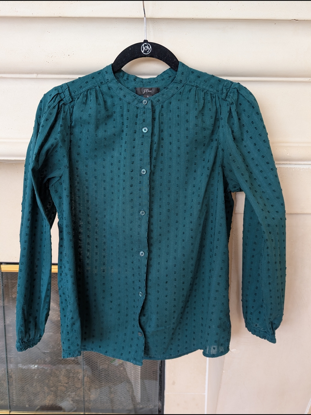 J. Crew Emerald Green Dot-Texture Button Front Top